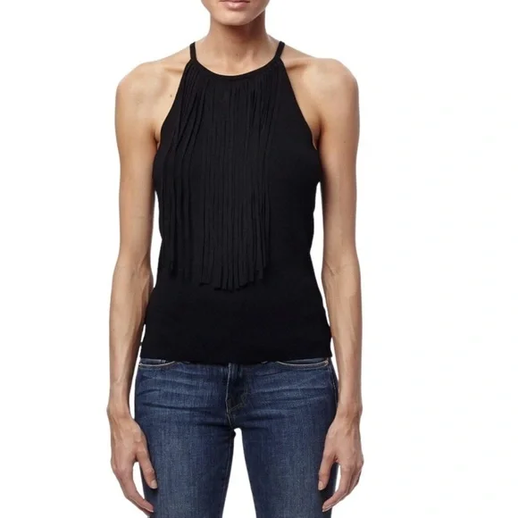 360 Sweater Presley Italian Yarn fringe black Tank Shell Top - Picture 9 of 9